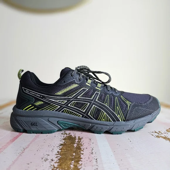 NWOT ASICS Men's Gel-Venture 7 MX Trail Running Black Green Shoes Size 11.5